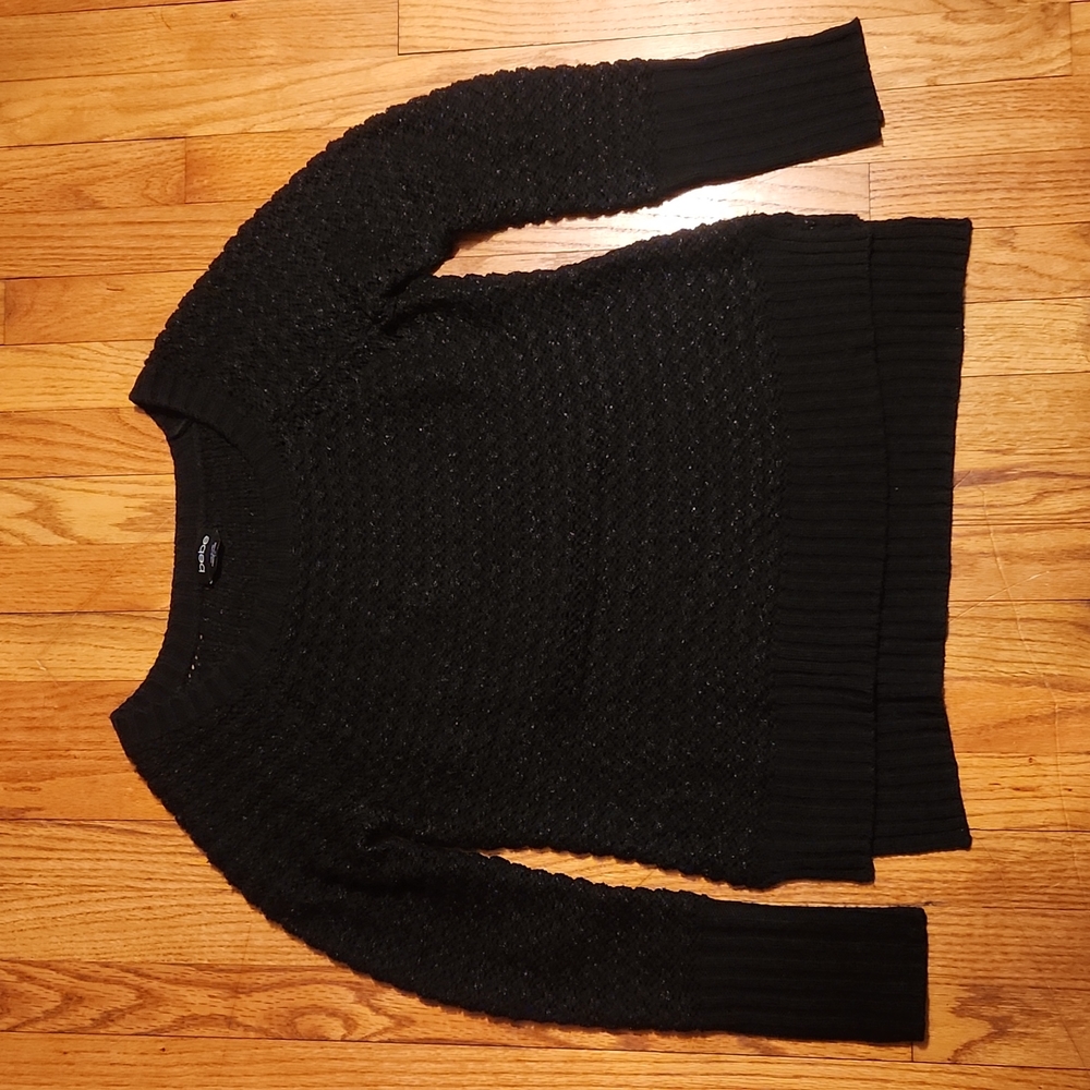 GUC Bebe black waffle knit sweater with silver metallic detail Large